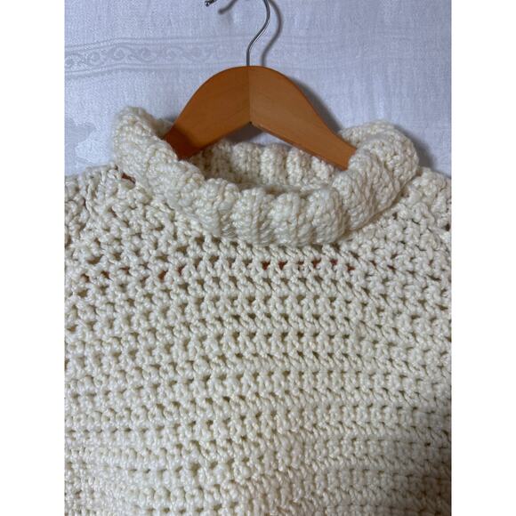 Handmade Sweater Knit Large Cream Mauve Green Striped Cozy Ski Long High Neck - Picture 5 of 8